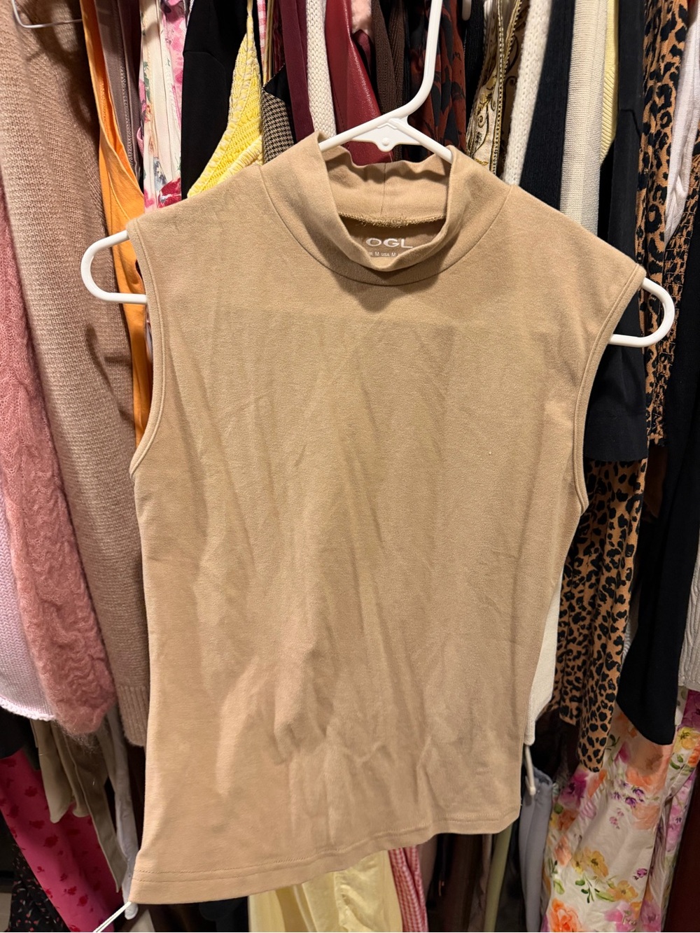 OGL Sleeveless Mock Neck Tank in Beige